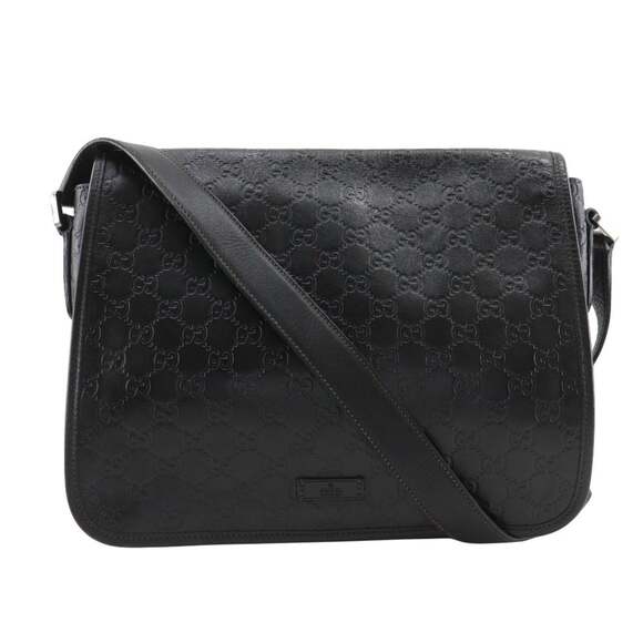 Gucci GG 145844 Men's Messenger Shoulder Bag in Shimmer Leather Black A5 Si...